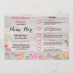 Bridal Shower Floral Rustic Wood Pink Invite