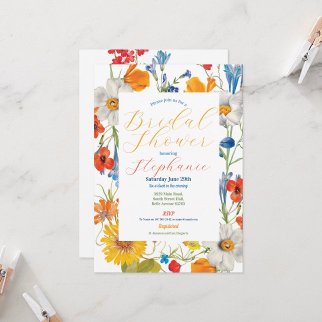 Bridal Shower Floral Summer Bachelorette Party Invitation (Front/Back In Situ)