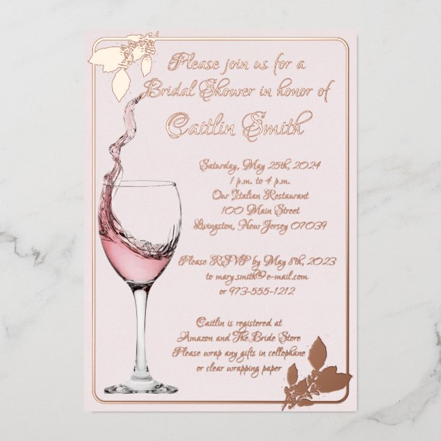 Bridal Shower Floral Toast, Blush Pink, Rose Gold (Front)