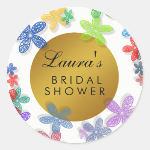Bridal Shower Floral Watercolor Pink Purple Classic Round Sticker