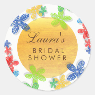 Bridal Shower Floral Watercolor Pink Purple Classic Round Sticker