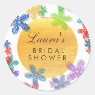 Bridal Shower Floral Watercolor Pink Purple Classic Round Sticker