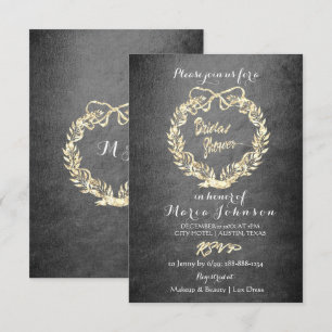 Bridal Shower Floral Wreath Faux Gold Grey Invitation
