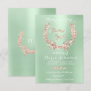 Bridal Shower Floral Wreath Rose Gold Mint Green Invitation