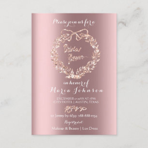 Bridal Shower Floral Wreath Rose Gold Spark Invitation