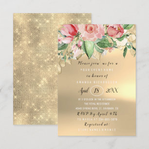 Bridal Shower Flower Brunch Green Gold Mint Roses Invitation