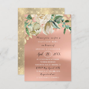 Bridal Shower Flower Brunch Green Gold Rose Meadow Invitation
