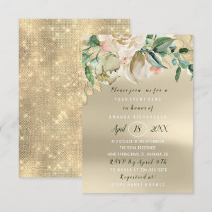 Bridal Shower Flower Brunch Ivory Green Gold Roses Invitation
