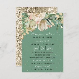 Bridal Shower Flower Brunch Mint Green Watercolor Invitation