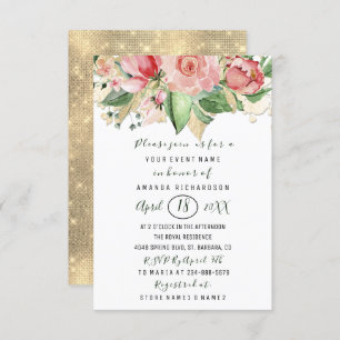 Bridal Shower Flower Brunch Mint Roses Blush White Invitation