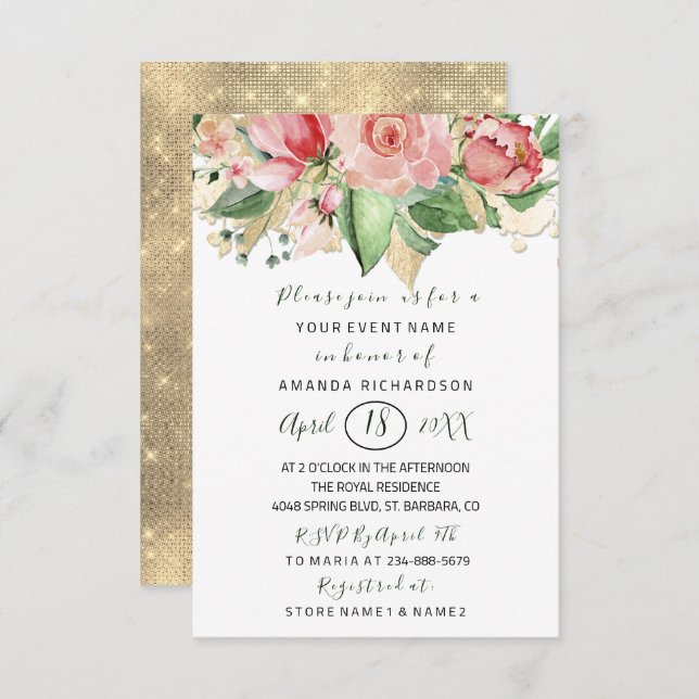 Bridal Shower Flower Brunch Mint Roses Blush White Invitation (Front/Back)