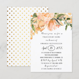 Bridal Shower Flower Coral Gold Glitter Dots Invitation