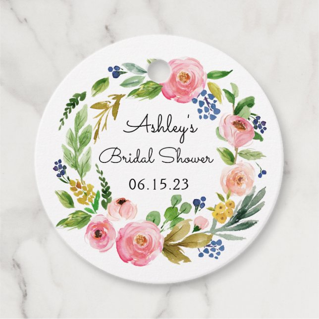 Bridal Shower Flower Tag Round Favour Gift (Front)