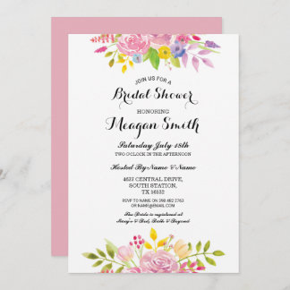 Bridal Shower Flowers Pink Pretty Invitations