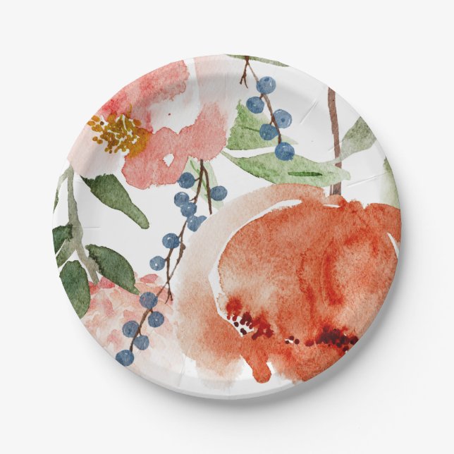 Bridal Shower Fun Orange Dusty Blue Peony Dessert Paper Plate (Front)