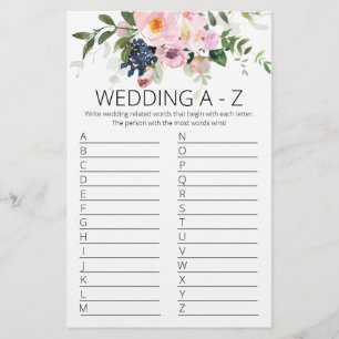 Bridal Shower Game A to Z Card