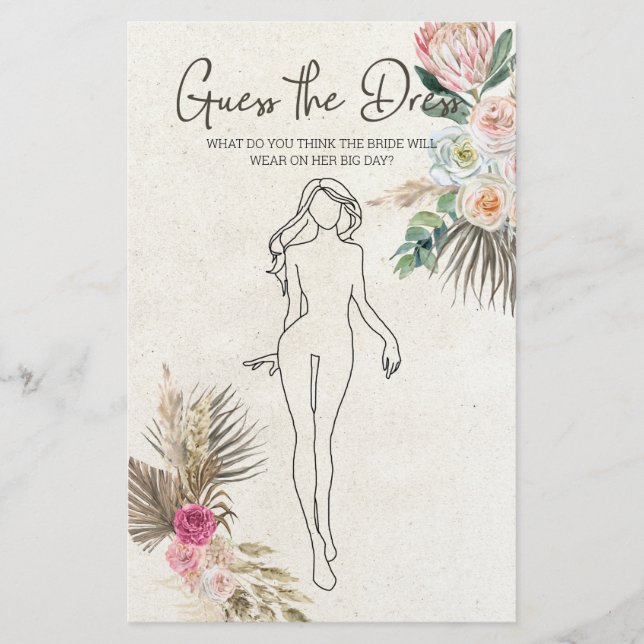 Bridal Shower Game Boho Guess the Dress Card (Front)
