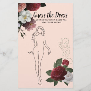 Bridal Shower Game Burgundy Pink Guess the Dress F Flyer