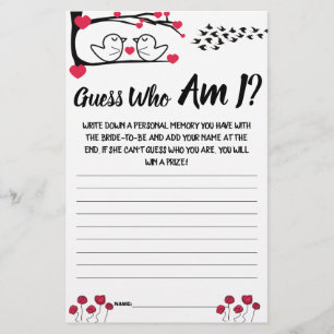 Bridal Shower Game Card Guess Who am I?