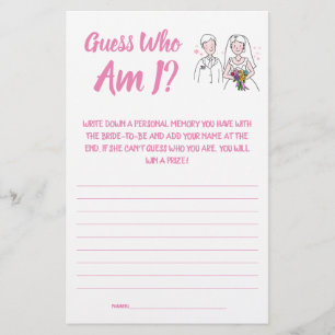 Bridal Shower Game Card Guess Who am I? Flyer