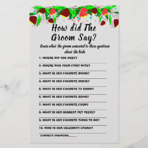 Bridal Shower Game Card What did the Groom Say F