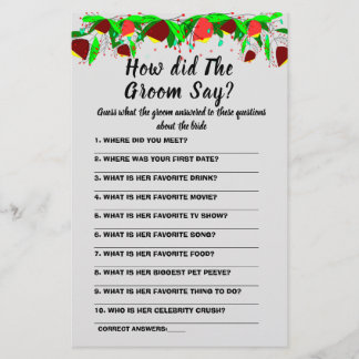  Bridal Shower Game Card What did the Groom Say  F