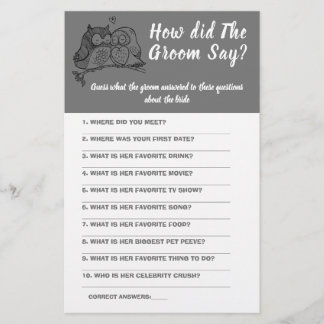  Bridal Shower Game Card What did the Groom Say  F