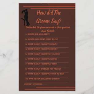 Bridal Shower Game Card What did the Groom Say Fl