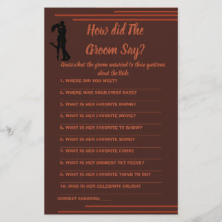  Bridal Shower Game Card What did the Groom Say Fl