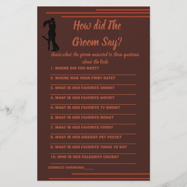  Bridal Shower Game Card What did the Groom Say Fl (Front)