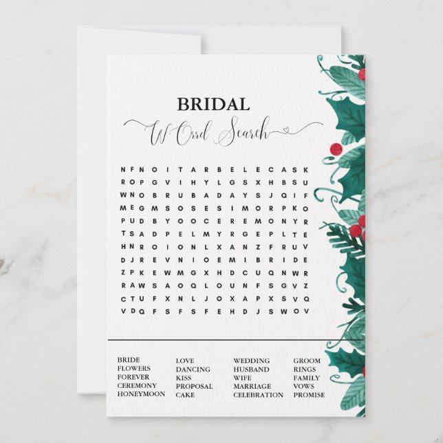 Bridal shower game christmas word search game announcement (Front)
