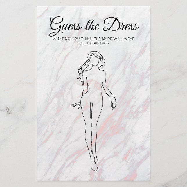 Bridal Shower Game Grey Marble Guess the Dress Flyer (Front)