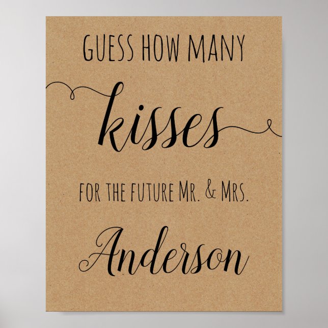 Bridal Shower Game Guess How Many Kisses Poster (Front)