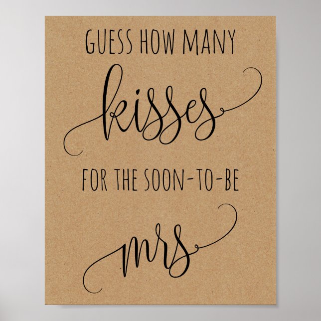 Bridal Shower Game Guess How Many Kisses Poster (Front)