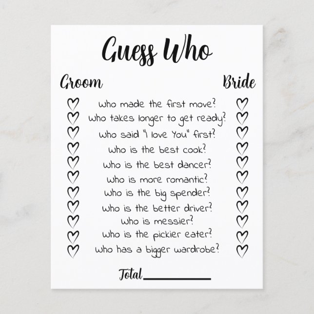 Bridal Shower Game Guess Who Card Flyer (Front)