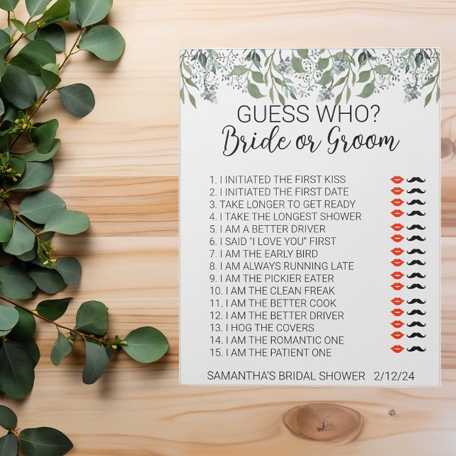Bridal Shower Game Guess Who Leaves Foliage  Notepad (Creator Uploaded)