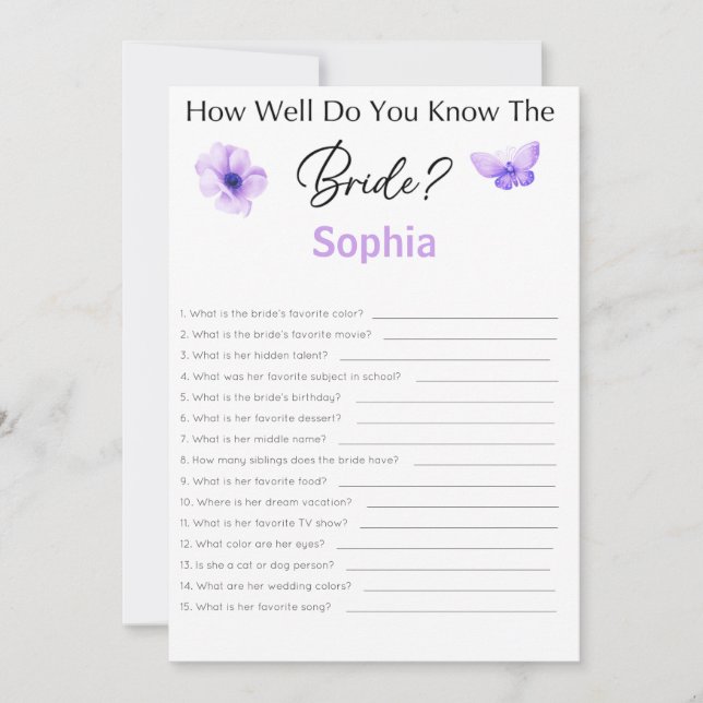 Bridal Shower Game How Well Do You Know The Bride Invitation (Front)