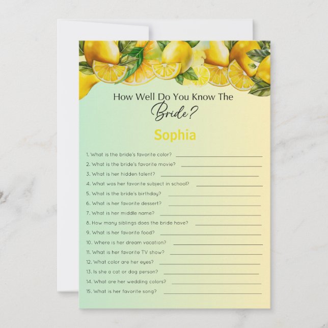 Bridal Shower Game How Well Do You Know The Bride Invitation (Front)