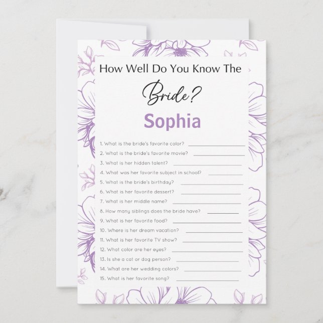 Bridal Shower Game How Well Do You Know The Bride Invitation (Front)