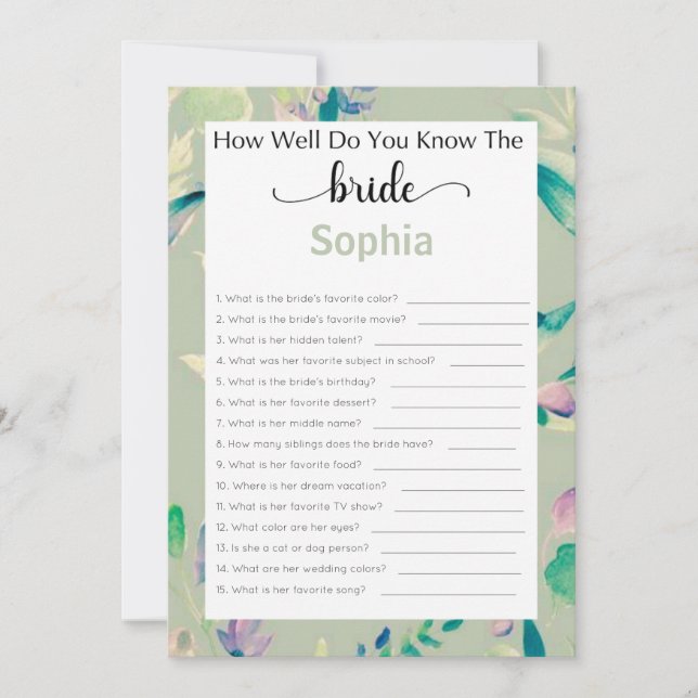 Bridal Shower Game How Well Do You Know The Bride Invitation (Front)