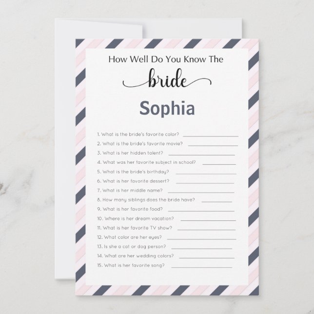 Bridal Shower Game How Well Do You Know The Bride Invitation (Front)