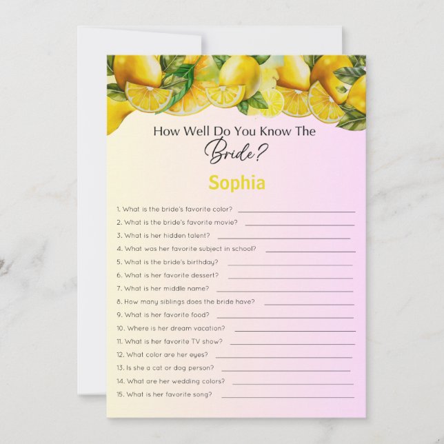 Bridal Shower Game How Well Do You Know The Bride Invitation (Front)