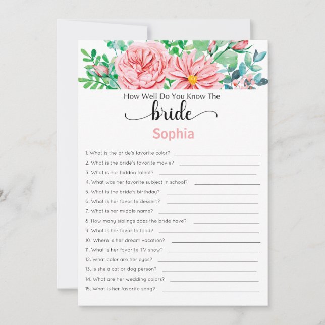 Bridal Shower Game How Well Do You Know The Bride Invitation (Front)