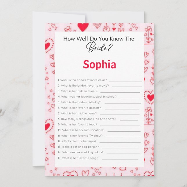 Bridal Shower Game How Well Do You Know The Bride Invitation (Front)