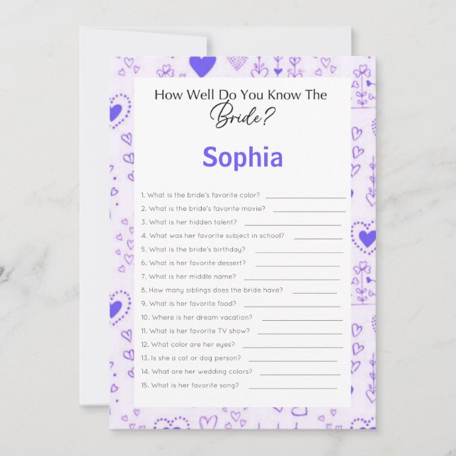 Bridal Shower Game How Well Do You Know The Bride Invitation (Front)