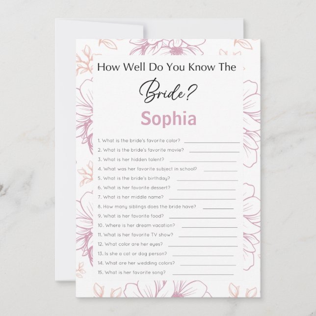 Bridal Shower Game How Well Do You Know The Bride Invitation (Front)