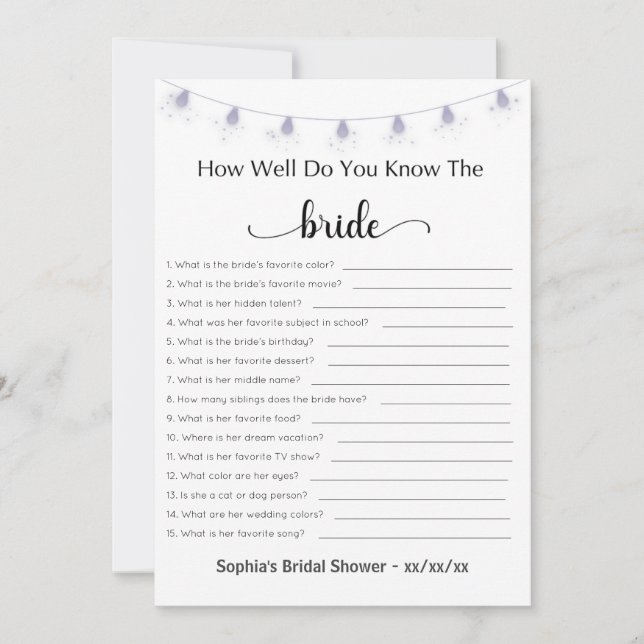 Bridal Shower Game How Well Do You Know The Bride Invitation (Front)