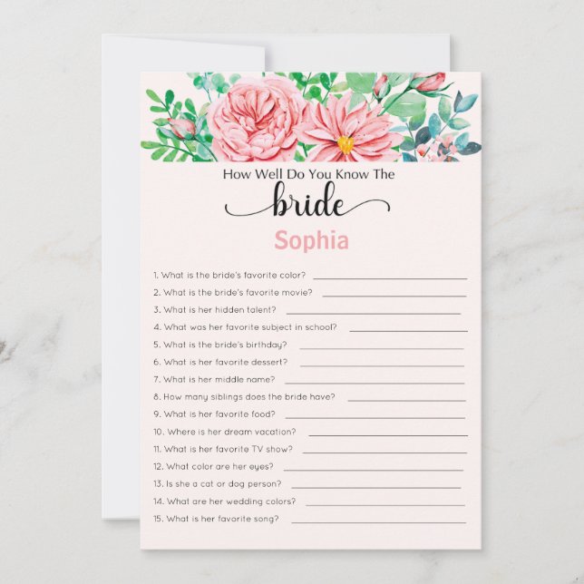 Bridal Shower Game How Well Do You Know The Bride Invitation (Front)