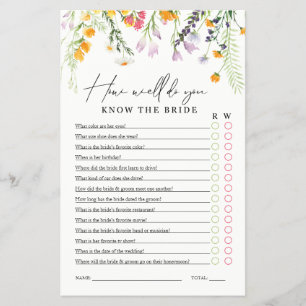 Bridal Shower Game Know the Bride Wildflowers Flye Flyer