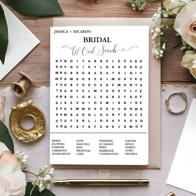 Bridal shower game modern word search game card (Creator Uploaded)